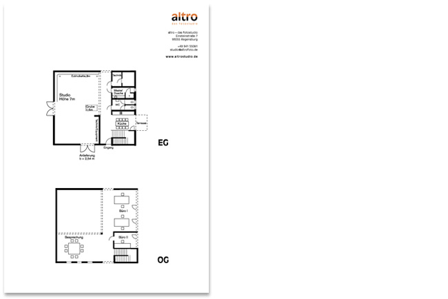 Grundrissplan Fotostudio altro – das fotostudio Einsteinstraße 7 Bildbearbeitung in Photoshop Modefotografie in Regensburg